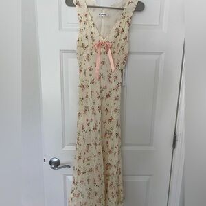 Reformation Cream Maxi Dress With Pink Flowers